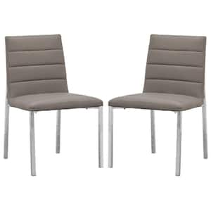 Eun 23 in. Gray Chrome Legs Faux Leather Channel Dining Side Chair (Set of 2)