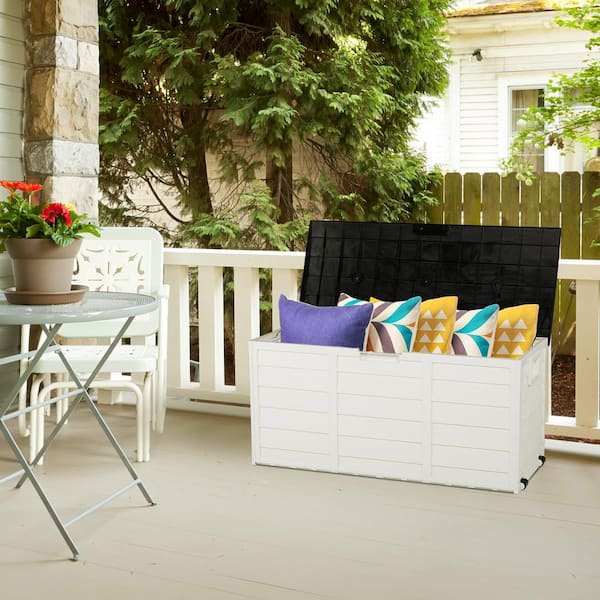 Karl home 75 Gal. Plastic White Storage Deck Box with Wheels for