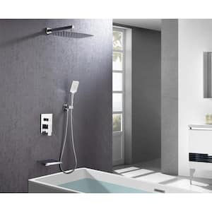 Mondawell Waterfall 3-Spray Pattern 12 in. x 8 in. Wall Mount Rain Dual Shower Heads w/Handheld, Spout & Valve in Chrome