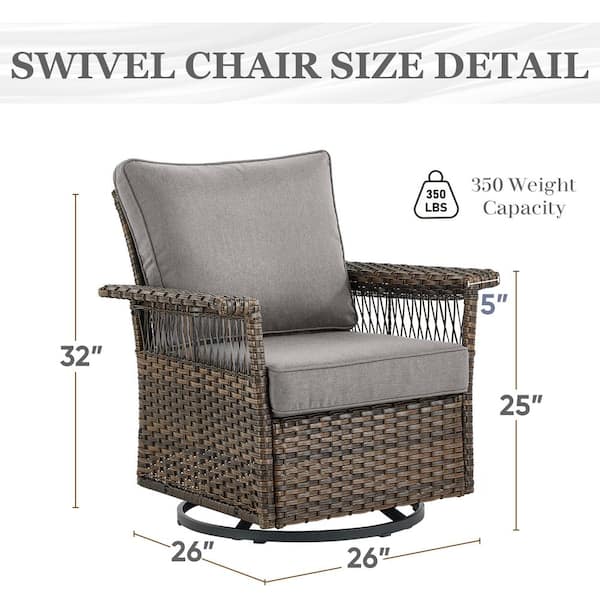 Seagull Collection Swivel Wicker Outdoor Rocking Chair Furniture with Deep Seat and CushionGuard Gray Cushions