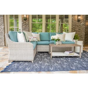 Hampton 5-Piece Wicker Sectional Seating Set with Spa Blue Polyester Cushions