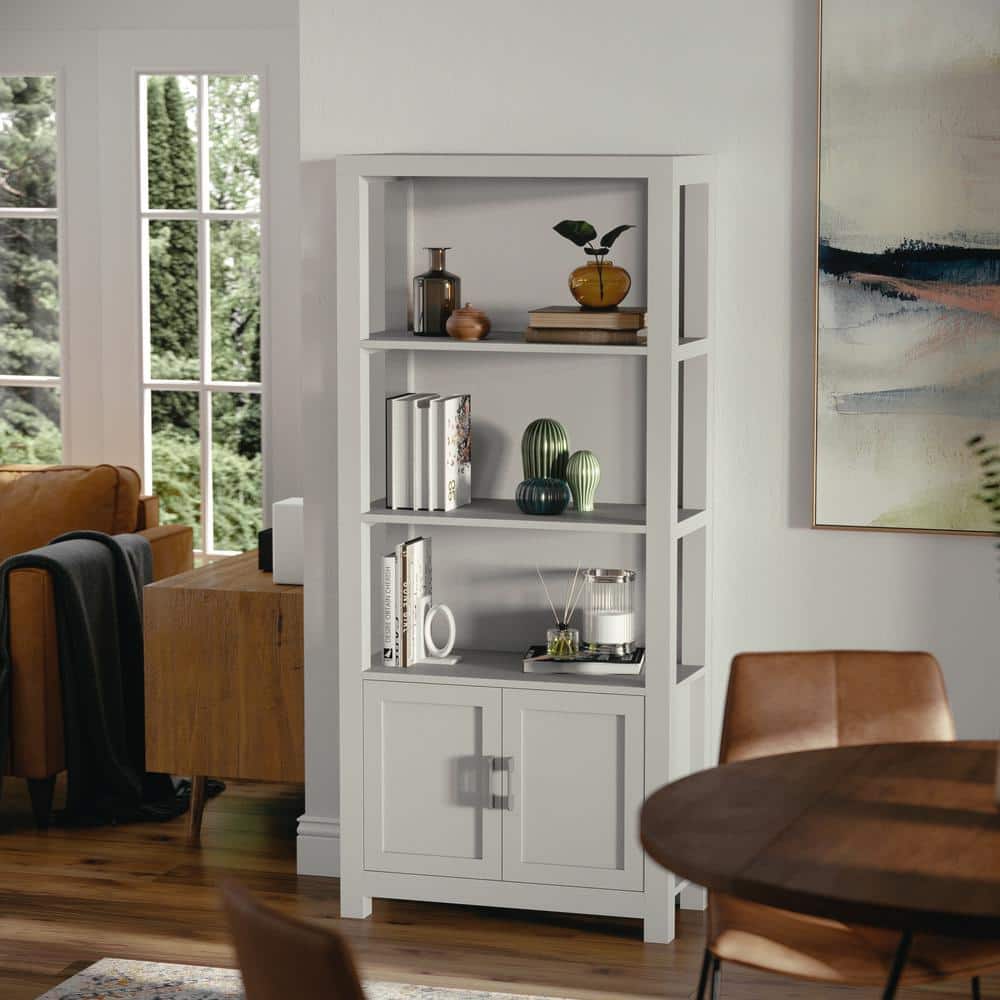 Martha Stewart 68" Gray Wood Shaker Bookcase with Storage Cabinet