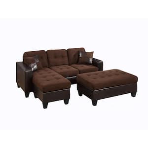 60 in. Straight Arm 2-Piece Faux Leather L Shaped Sectional Sofa in Brown with 2-Pillows