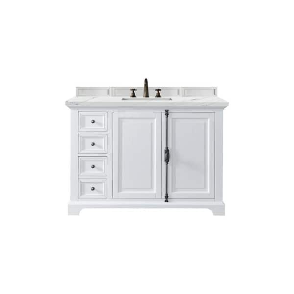 James Martin Vanities Providence 48.0 in. W x 23.5 in. D x 34.3 in. H Bathroom Vanity in Bright White with Ethereal Noctis Quartz Top