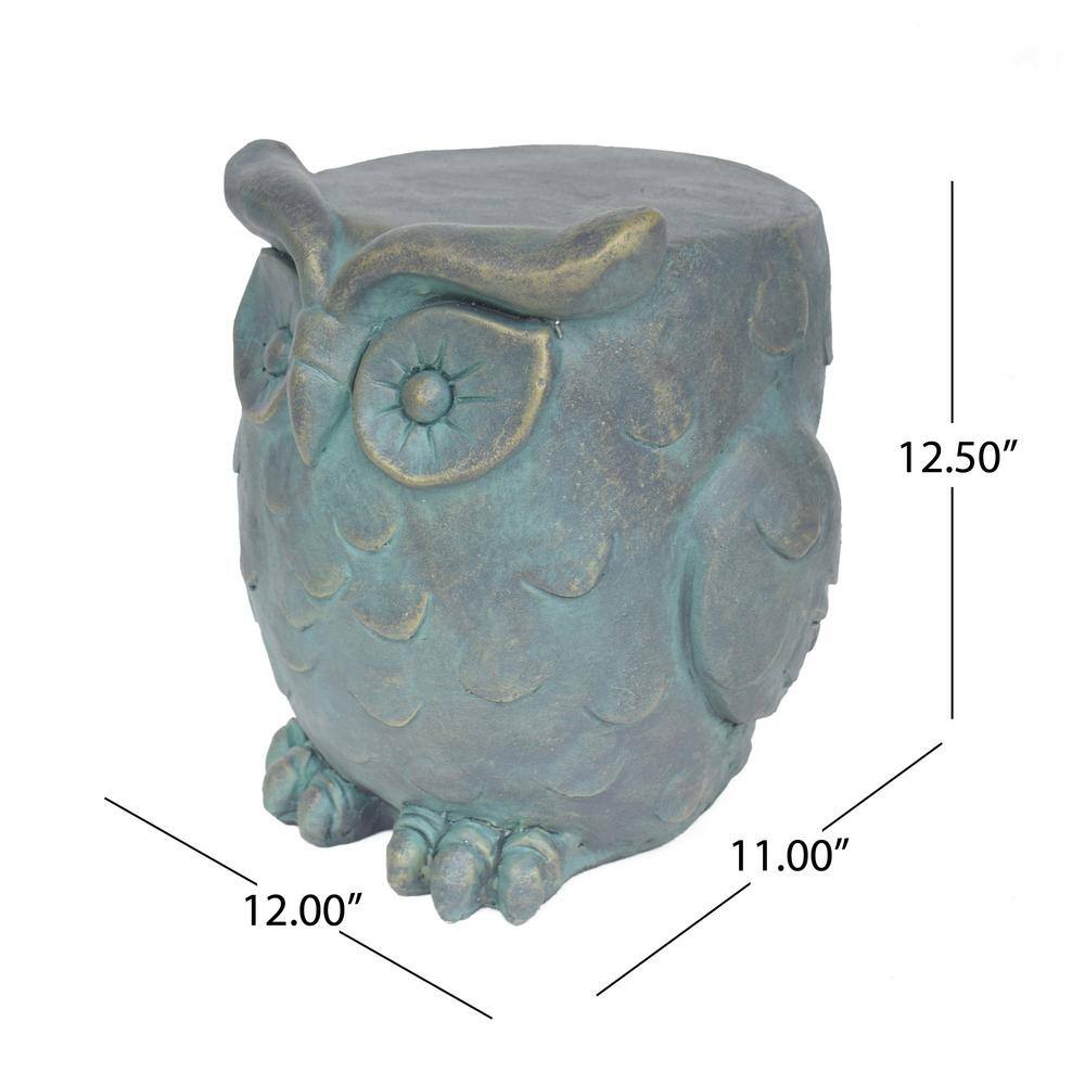 Agnes Owl Garden Stool in Gold Patina Lightweight Concrete, 12.50 inch