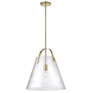 Polly 1-Light Aged Brass Shaded Pendant Light with Clear Glass Shade