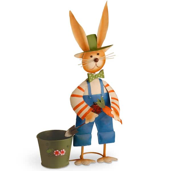 National Tree Company Metal Rabbit with Blue Pants and Pot