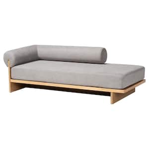 Bertille Grey Fabric and Oak Brown Wood Left-Arm Chaise Lounge