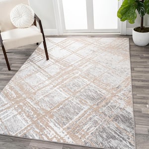 Slant Modern Abstract Beige/Gray 3 ft. x 5 ft. Area Rug