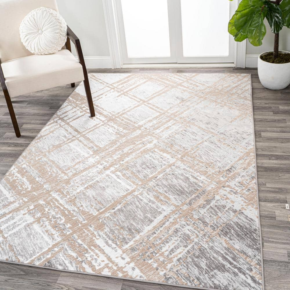 JONATHAN Y Slant Modern Abstract Beige/Gray 4 ft. x 6 ft. Area Rug 