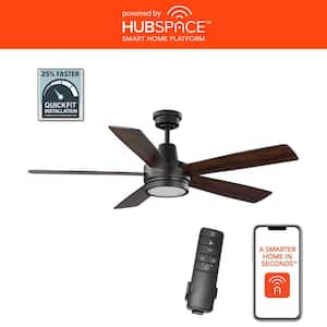 Fanelee 54 in. White Color Changing LED Matte Black Smart Ceiling Fan with Light Kit and Remote Powered by Hubspace