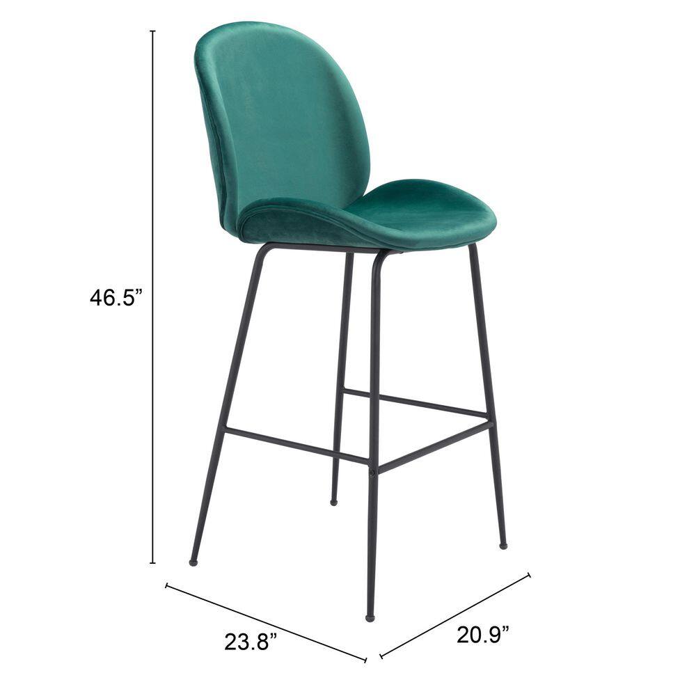 Teal Velvet and Black Steel Mid-Century Modern Bar Stool