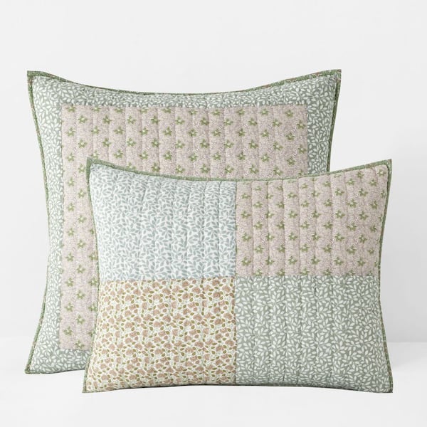 Company Cotton Megara Patchwork Quilted Green Cotton Sham