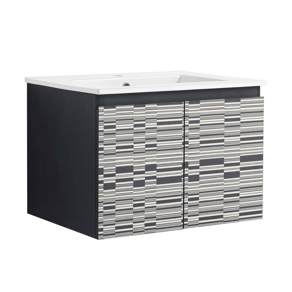 24 in. W x 18.3 in. D x 17.3 in. H Single Sink Wall Mounted Bath Vanity in Piano Pattern with White Ceramic Top price history on PriceWatchPro