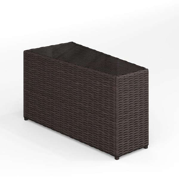 Bedford Brown Rattan Wicker Indoor-Outdoor Tapered Patio Side Table with Inset Tempered Glass Top