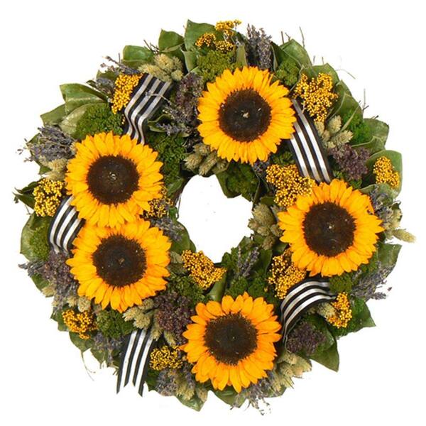 The Christmas Tree Company Sunflower Bouquet 18 in. Dried Floral Wreath-DISCONTINUED