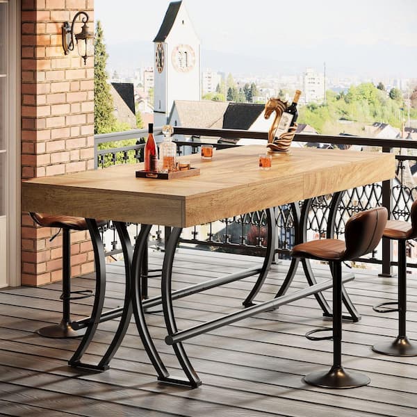 Kearsten 35.4 in. H Light Brown Rectangular Home Bar Table, Liquor Bar Table with Metal Footrest