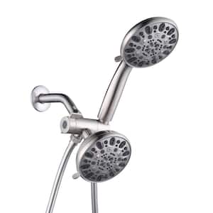 7-Spray 4.5 in. Round Dual Wall Mount Fixed and Handheld Shower Head 1.75 GPM in Brushed Nickel