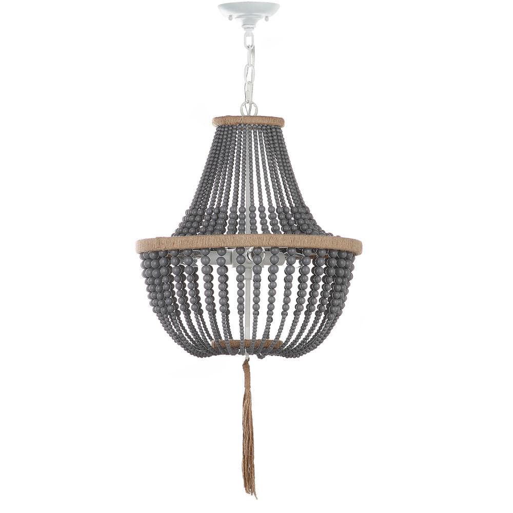 Modern Grey Beaded 16.5" Adjustable Pendant Lamp with Tassel