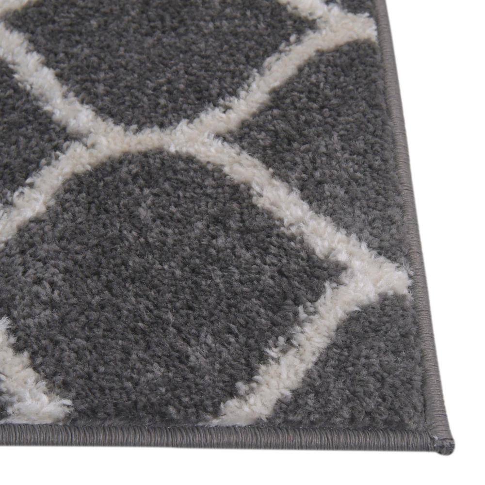 Modern Dark Gray and Ivory Synthetic Trellis Runner Rug