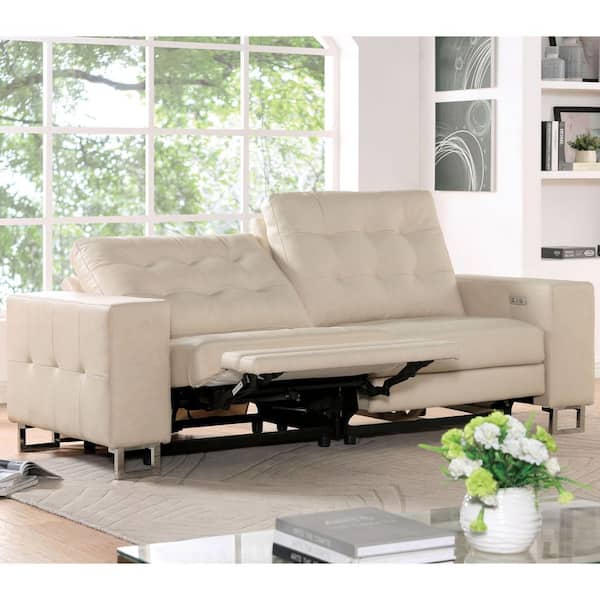 Furniture of America Luptonne 87 in. Beige Faux Leather 2-Seater Power Recliner Loveseat