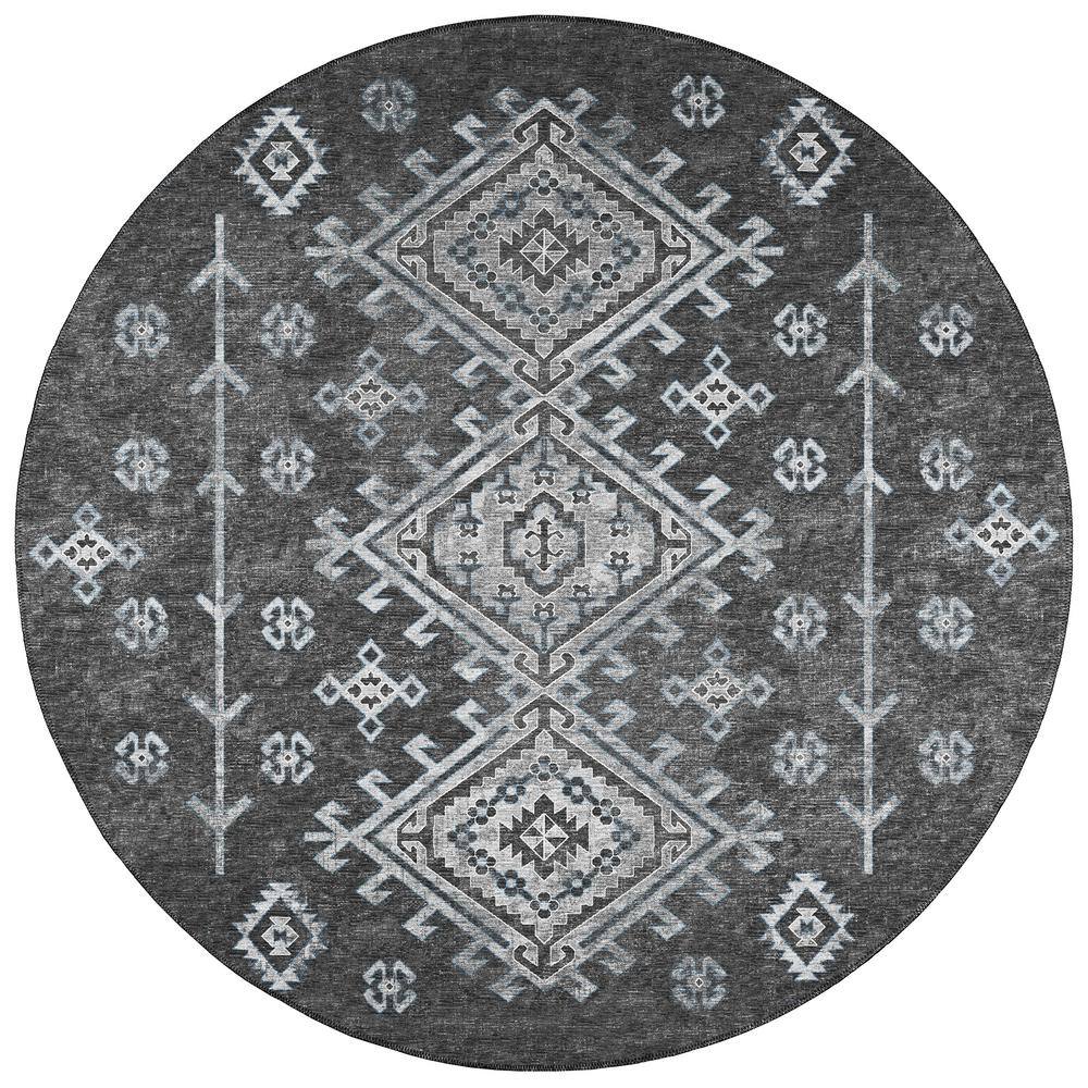 Bravado Grey 8 ft. x 8 ft. Geometric Indoor/Outdoor Washable Area Rug