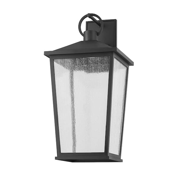 Troy Lighting Soren 9.5 in. Textured Black Integrated LED Outdoor Lantern Wall Sconce with Clear Glass Shade