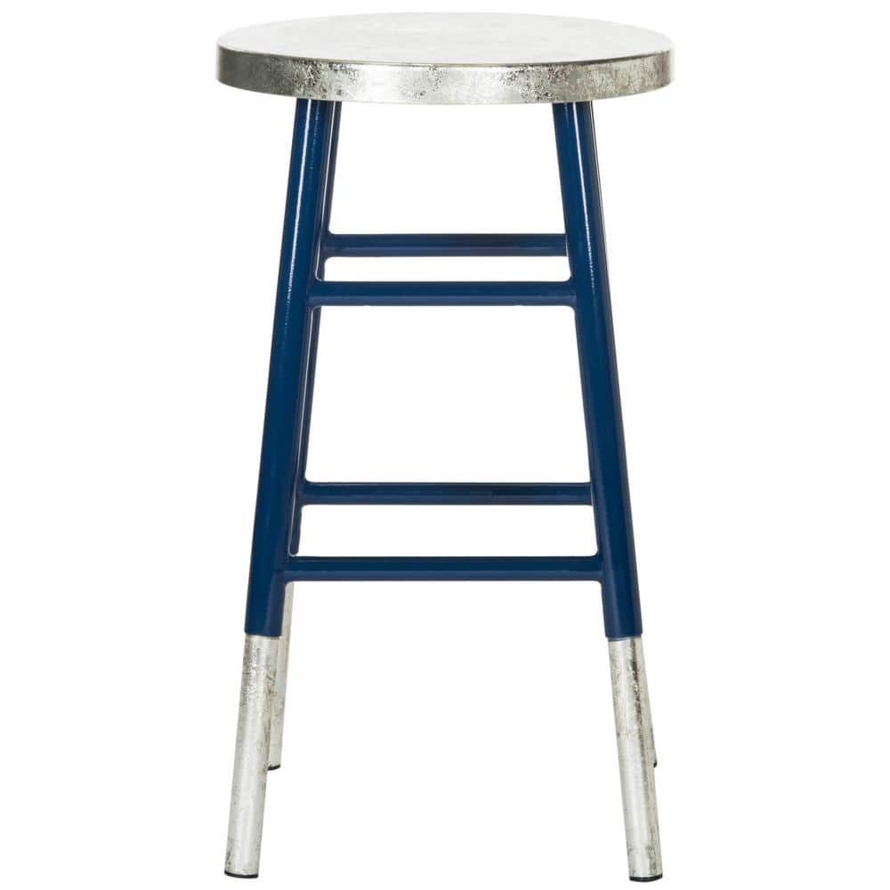 Transitional Blue and Silver Metal Counter Stool 24"