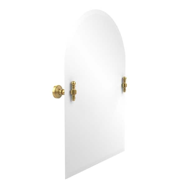 Allied Brass Retro-Wave 21 in. W x 29 in. H Frameless Arched Beveled Edge Bathroom Vanity Mirror in Polished Brass