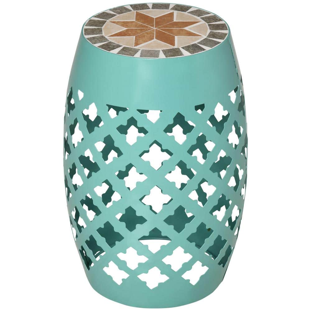 12 in. Blue Metal Patio Round Outdoor Side Table Garden Mosaic Accent Side Table, Plant Stand, Footstool price history on PriceWatchPro