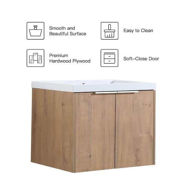 U-Eway 24 Bathroom Vanity Top Modern with 2 Drawers Wood MDF 20