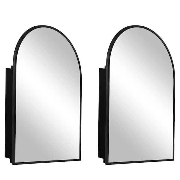 2-Piece 24 in. W x 36 in. H Arched Recessed/Surface Mount Medicine Cabinet with Mirror in Black