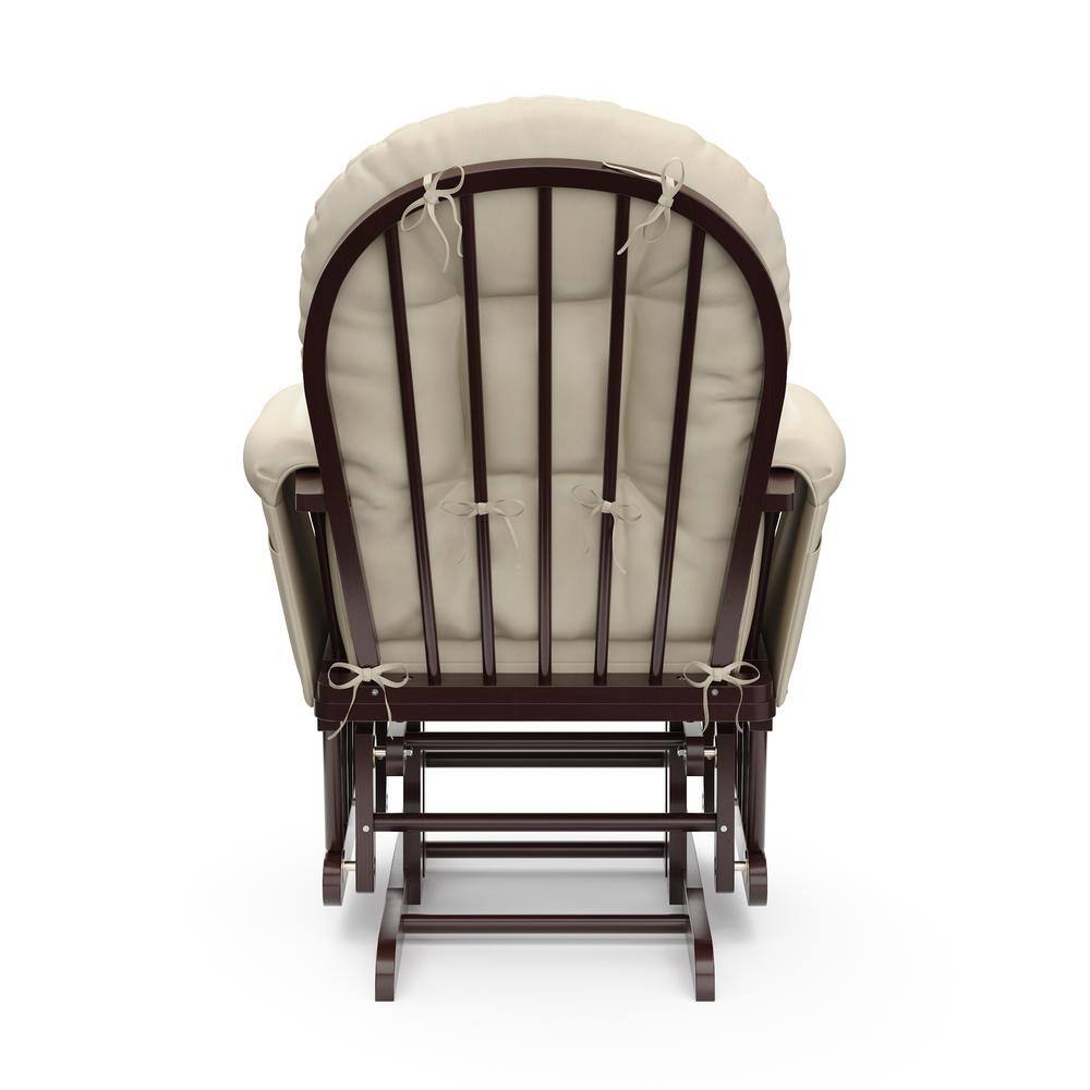 Espresso Wood Glider Chair and Ottoman with Beige Cushions