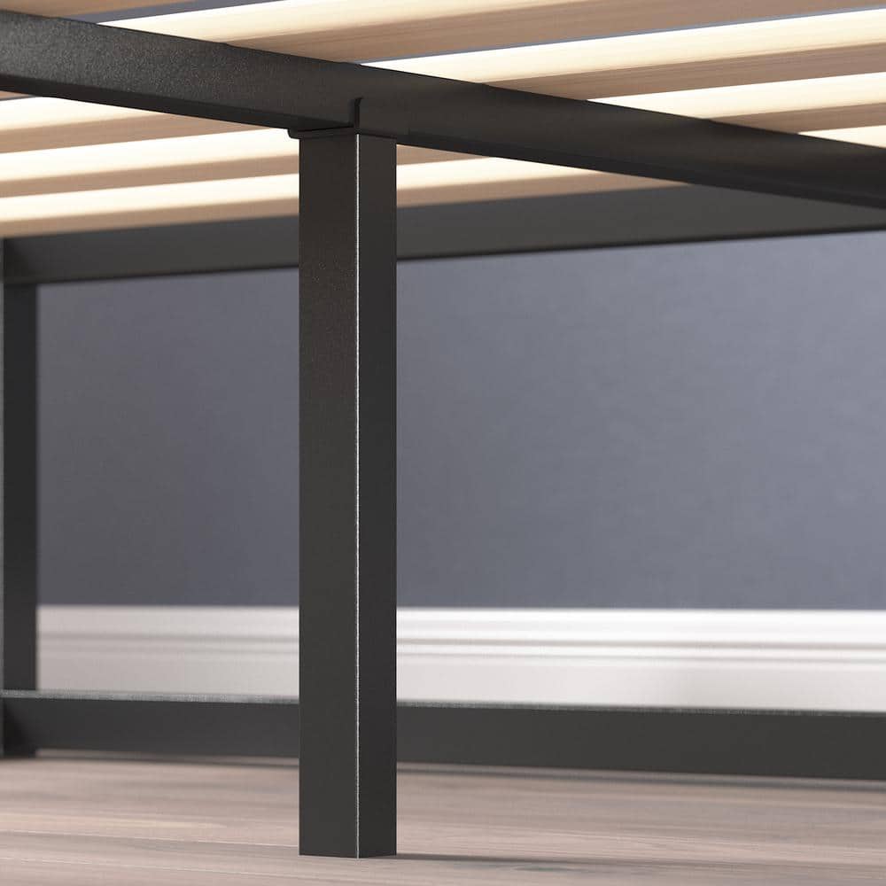 Joseph Black Metal Queen Platform Bed with Wood Slats