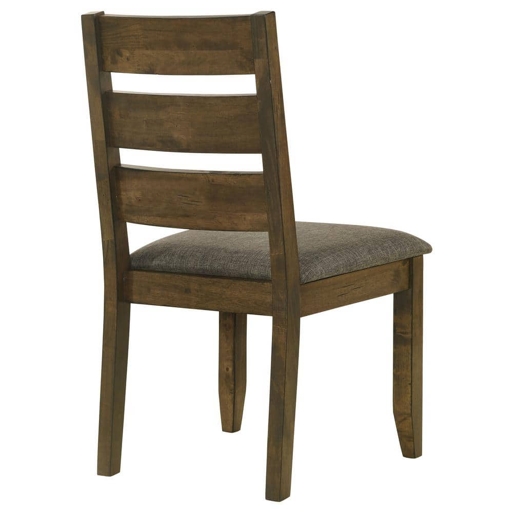 Knotty Nutmeg Wooden Ladderback Side Chair with Grey Upholstery