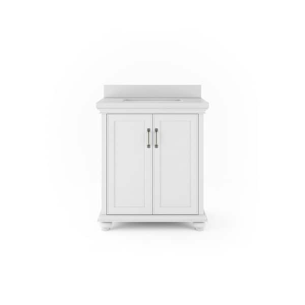 Thomasville Ellamar 30 in. W x 20 in. D Bath Vanity in White with Quartz Stone Vanity Top in White with White Basin