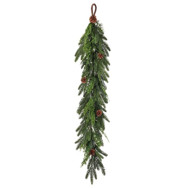 4 ft. Green Artificial Real Touch Cedar And Spruce Cone Garland