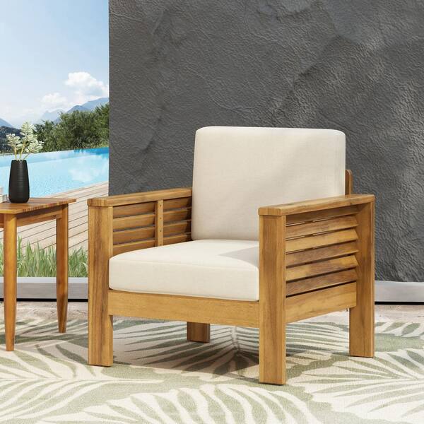 Outdoor Club Chair with Cushions on sale Teak Finish, Beige (j10)