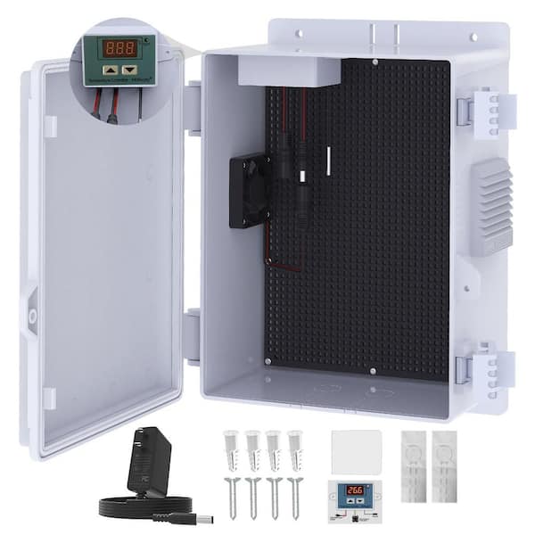 7.4 in. x 5.1 in. x 11" Outdoor Electrical Junction Box Enclosure with Fan and Thermostat, Mounting Plate and Hinged Lid