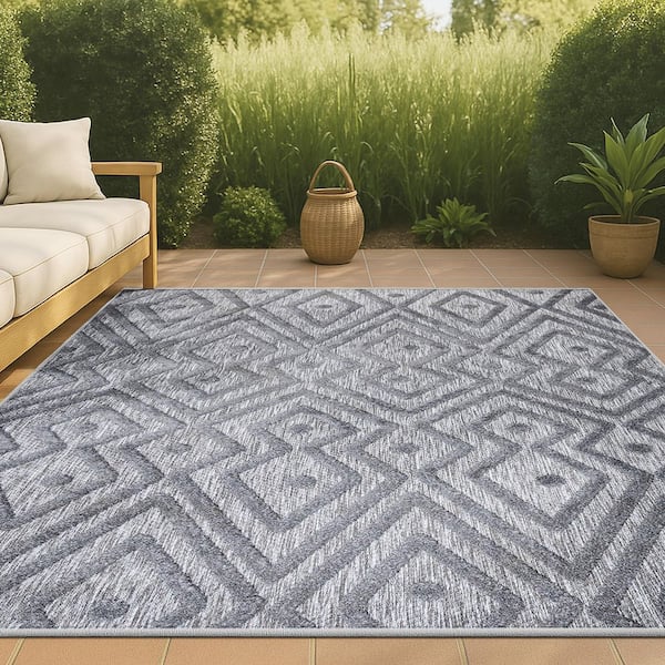 JONATHAN Y Balansat Moroccan Diamond Dark Gray 5 ft. x 8 ft. Indoor/Outdoor Area Rug