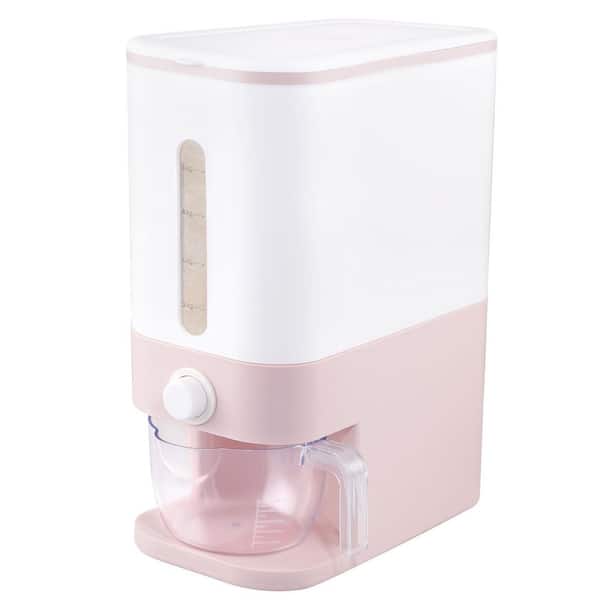 22.5-25 lb. Pink Rice Dispenser Container with Lid, Rice Storage Container with Measuring Cup for Household Rice Bucket