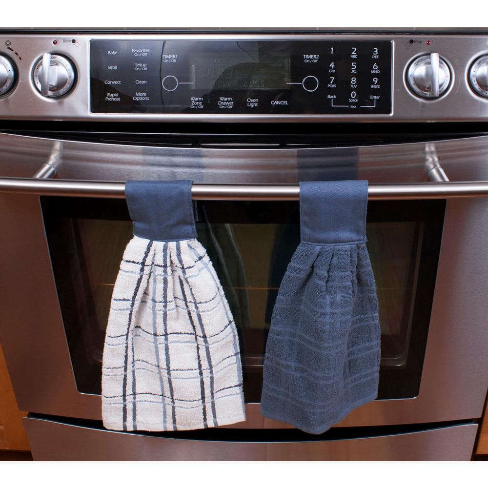Federal Blue Cotton Terry Kitchen Towel Set with Hook-and-Loop Closure