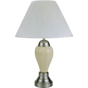 27 in. Silver Ceramic Bedside Table Lamp with White Shade