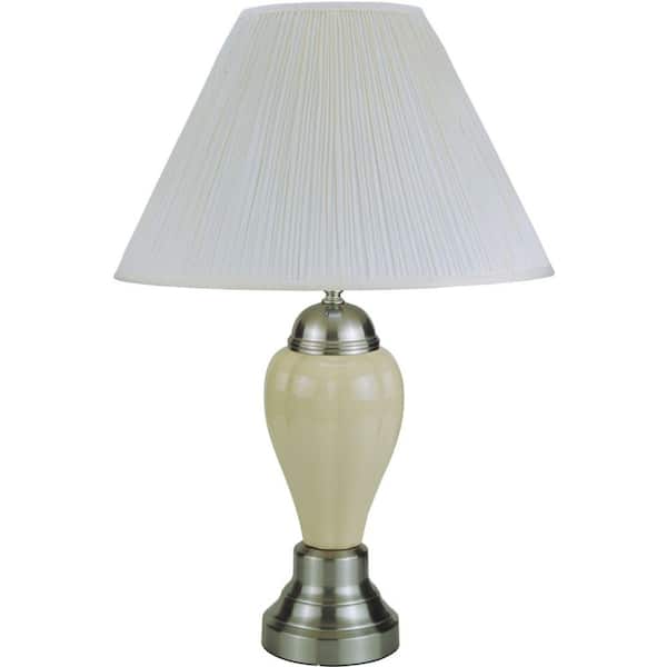 HomeRoots 27 in. Silver Ceramic Bedside Table Lamp with White Shade