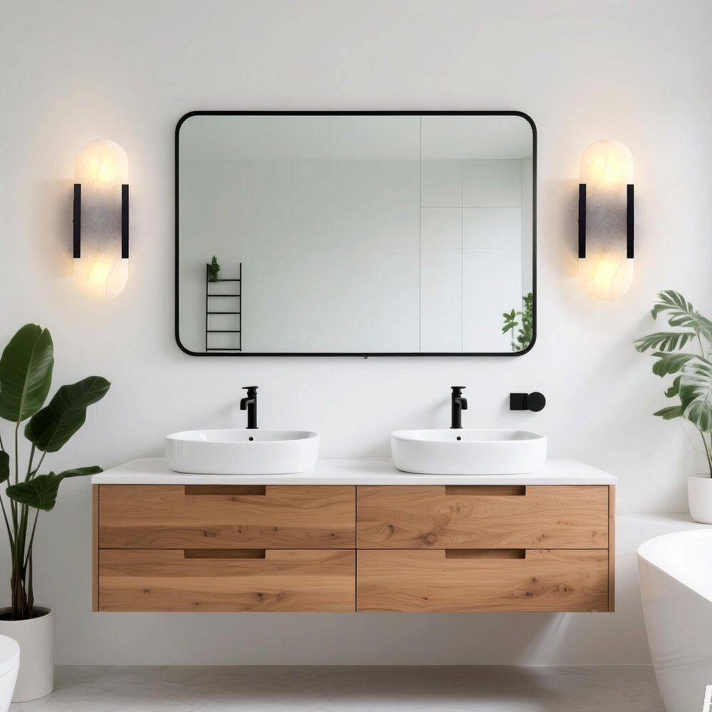 13.78 in. 2-Light Black Natural Marble Modern Wall Sconce For Bedroom Staircase Dresser Bedside Hallway price history on PriceWatchPro
