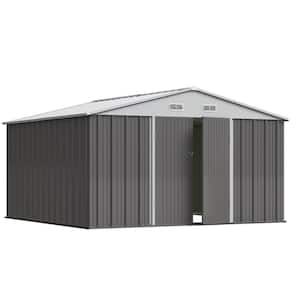 10 ft. W x 10 ft. D Silver-Gray Storage Shed Galvanized Metal Shed with Lockable Doors 100 sq. ft.