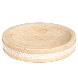 Spa Hand Carved Natural Marble Round Soap Dish in Champagne Color
