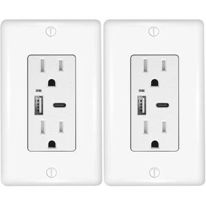 3.6-Amp 5-Volt Type A and C USB Duplex Wall Outlet with 15-Amp 125-Volt Tamper-Resistant Receptacle, White (2-Pack)