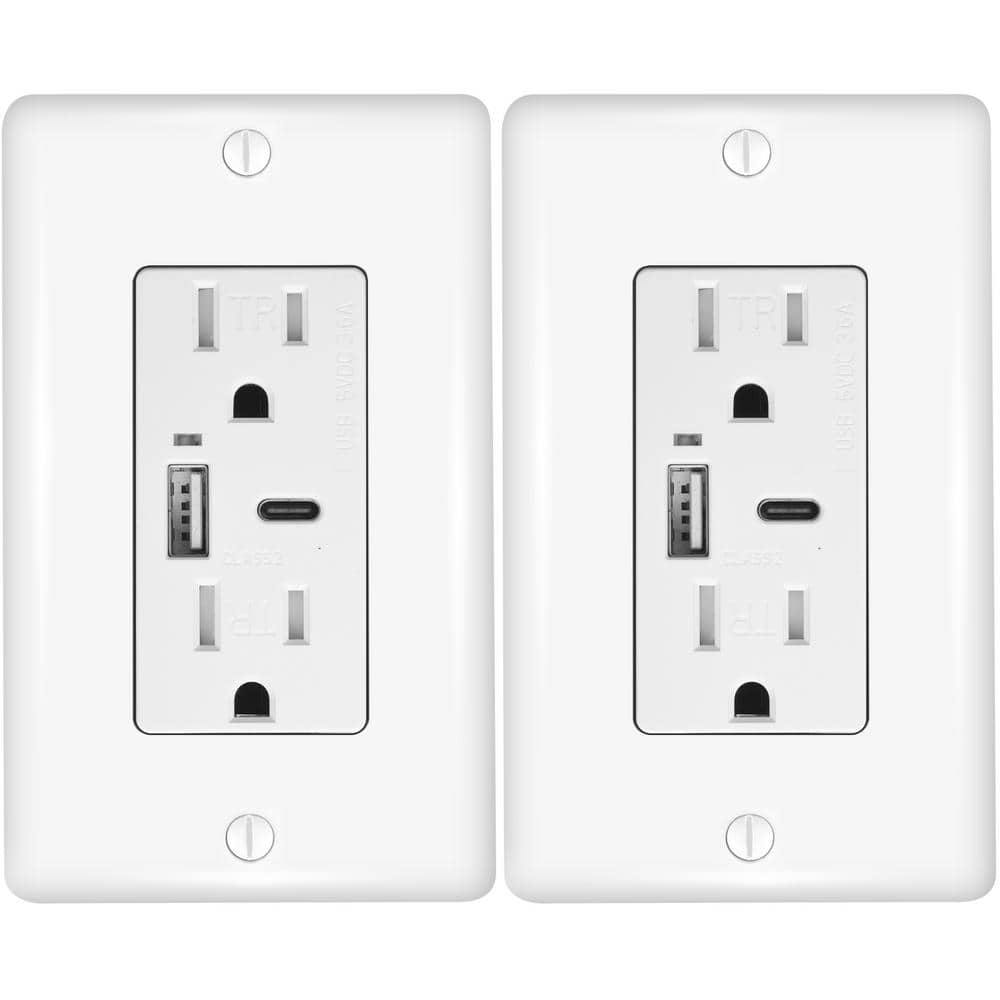 Faith 3.6-Amp 5-Volt Type A and C USB Duplex Wall Outlet with 15-Amp 125-Volt Tamper-Resistant Receptacle, White (2-Pack) -  CZ07-WH-02