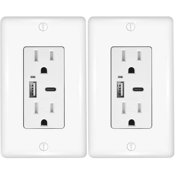 3.6-Amp 5-Volt Type A and C USB Duplex Wall Outlet with 15-Amp 125-Volt Tamper-Resistant Receptacle, White (2-Pack)